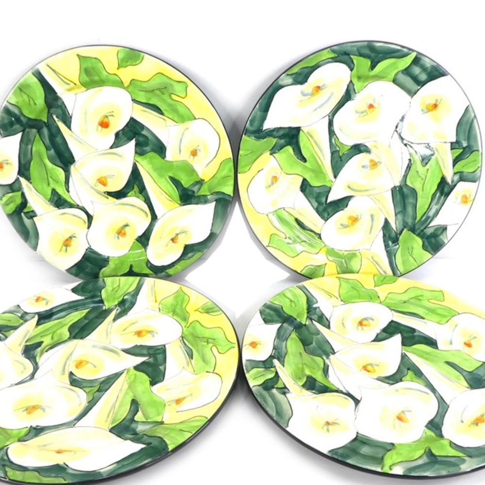 GANZ White Calla Lily Floral Dinner Plates with Green and Yellow Accents